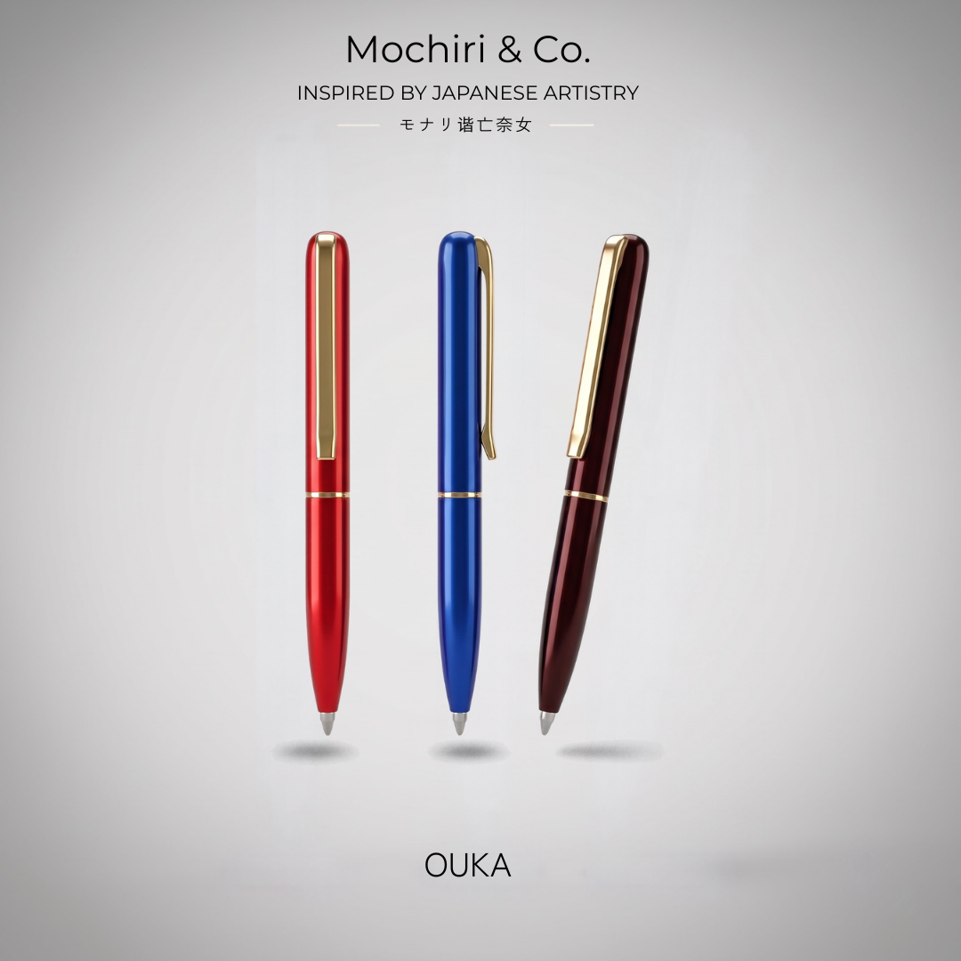 Mochiri & Co. Ouka set of three tapered metal roller pens in red, blue and burgundy, detail view 3