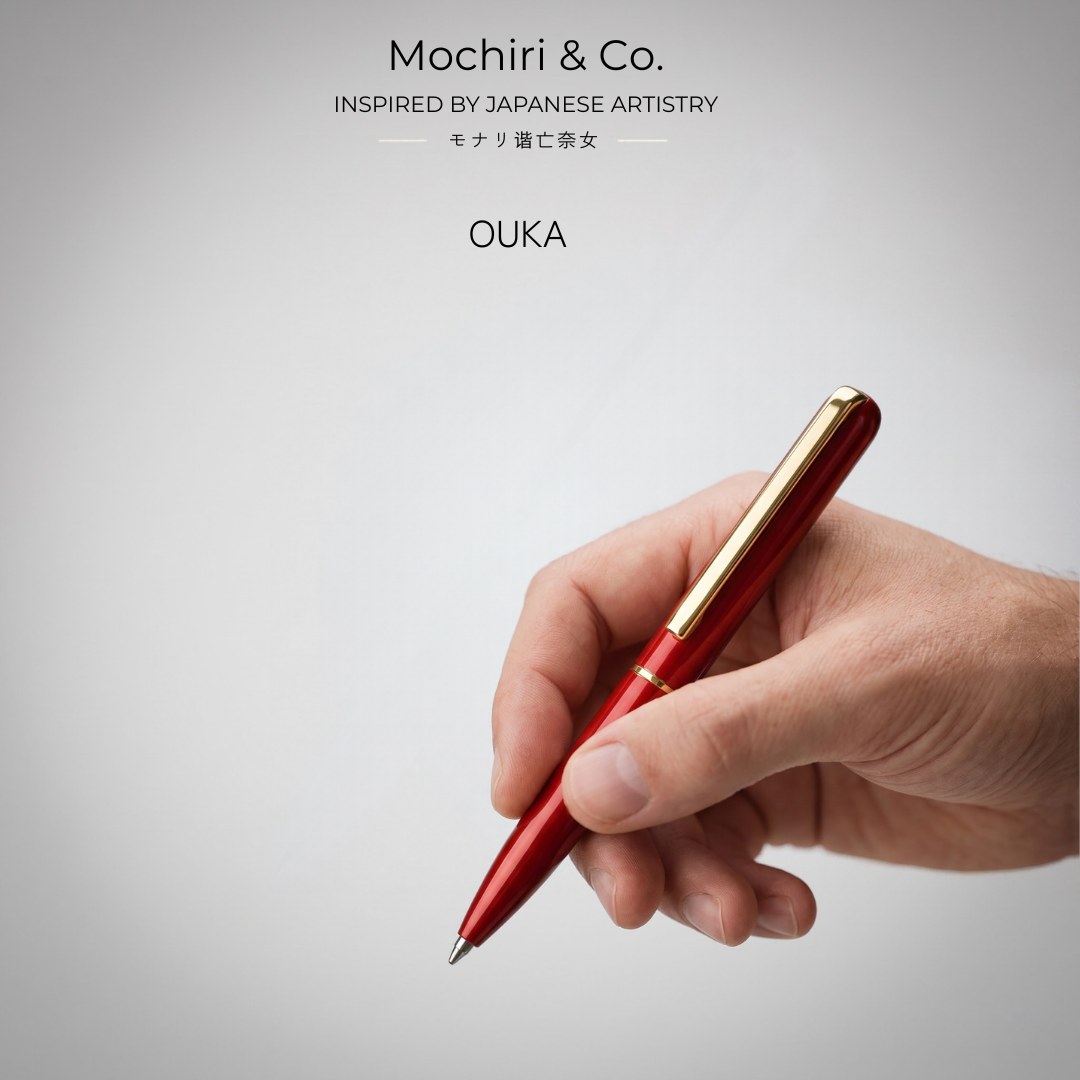 Mochiri & Co. Ouka set of three tapered metal roller pens in red, blue and burgundy, detail view 4