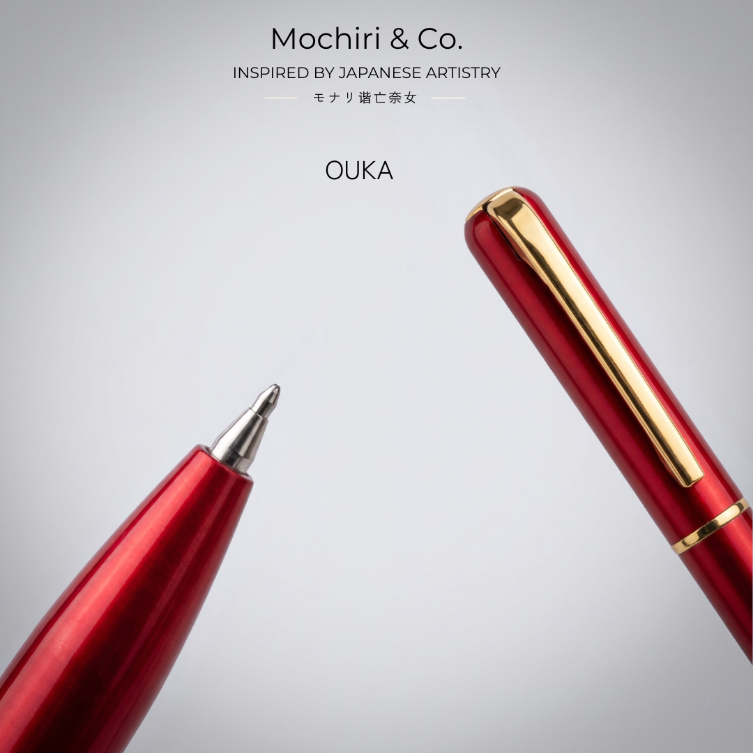 Mochiri & Co. Ouka set of three tapered metal roller pens in red, blue and burgundy, detail view 5