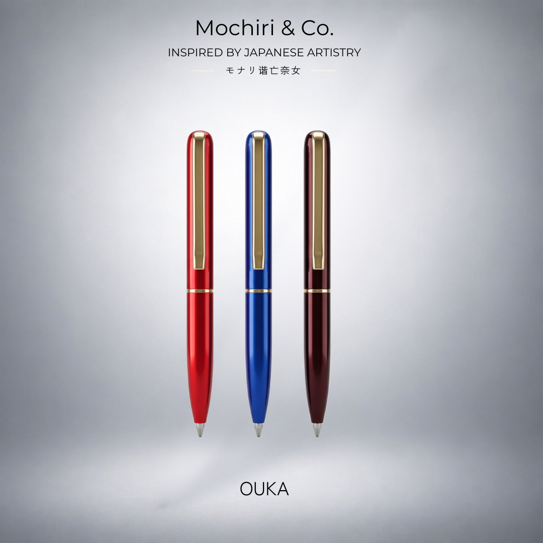 Mochiri & Co. Ouka set of three tapered metal roller pens in red, blue and burgundy