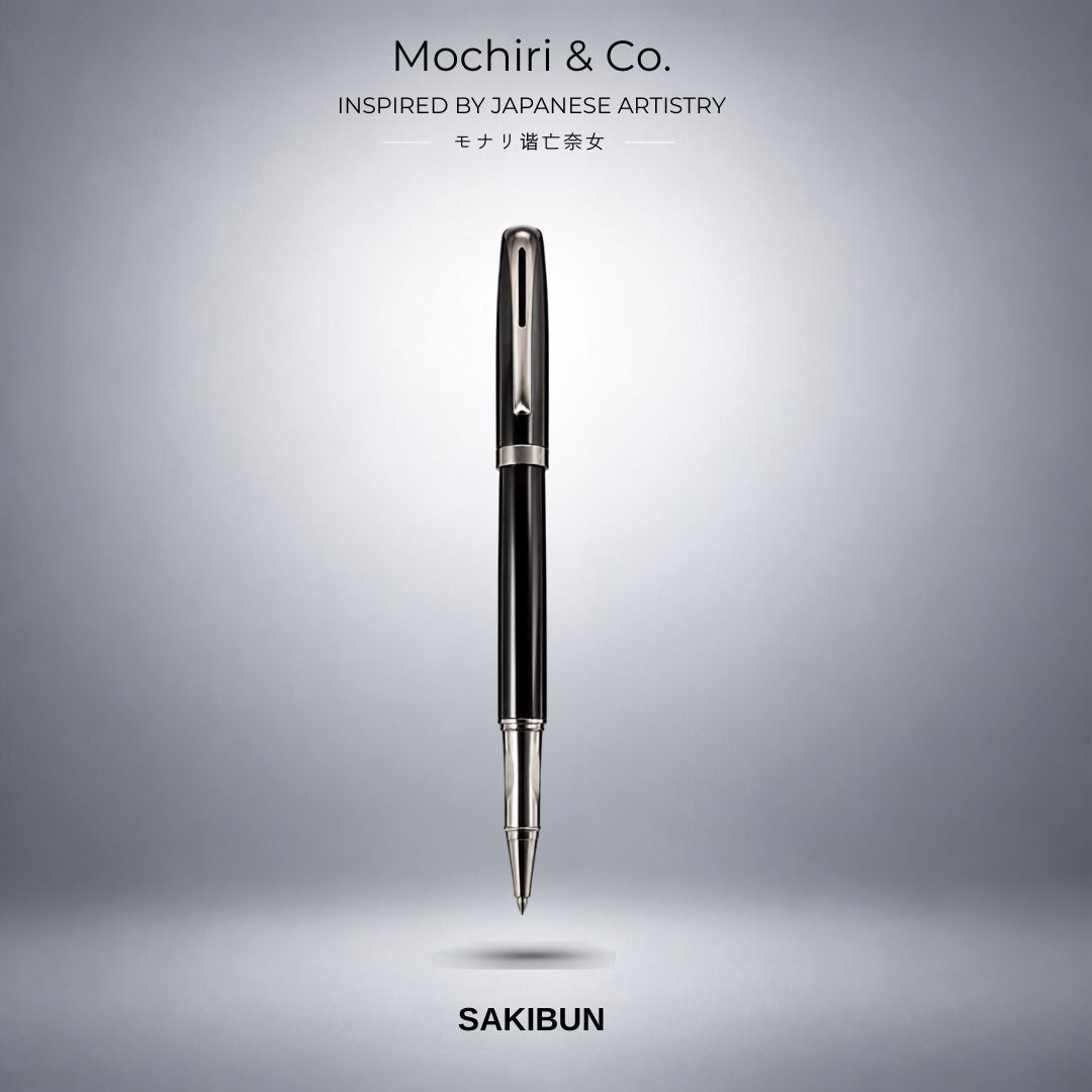 Mochiri & Co. Sakibun roller pen with cylindrical metal body and polished grip